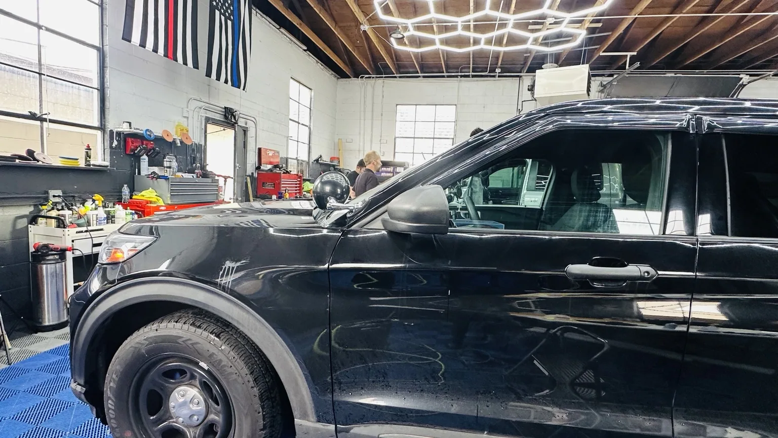 Vehicle inside the automotive workshop